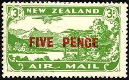 NEW ZEALAND LANDSCAPE GREEN AIR MAIL OUT OF SET ? O/P 5 PENCE ON 3 P MLH 1930's SG551 READ DESCRIPTION !! - Nuevos