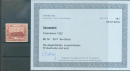Saar 93P PROBEDRUCK ATTESTKOPIE Ex VB**POSTFRISCH (70549 - Unused Stamps