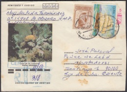 1990-EP-29 CUBA 1990. Ed.210b. ENTERO POSTAL. POSTAL STATIONERY. CORAL DE LOS CANARREOS. CERTIFICADO. SEA FAUNA. USED. - Cartas & Documentos