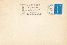 11958- NFINITE COLUMN STAMP, VICTORY OVER FASCISM SPECIAL POSTMARK ON CARDBOARD, 1985, ROMANIA - Briefe U. Dokumente