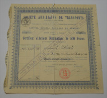Sté Auxiliaire De Transports, Certificat établi à Collard - Auto's