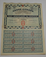 André Citroen, Part Bénéficiaire Signée Citroen - Auto's