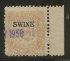 AUSTRALIA VICTORIA SWINE REVENUE 1930 2D BROWN MARGINAL COPY BF#12 - Fiscale Zegels