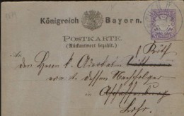 German States / Bayern - Postcard Circulated 1879 - P15/A 5/5 Pfennig Violet - Sonstige & Ohne Zuordnung