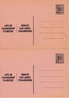 AP - 2 Entiers Postaux Tâchés - Carte Postale Avis De Changement D'adresse N° 15 - Chiffre Sur Lion Héraldique - 1,50 C - Adreswijziging