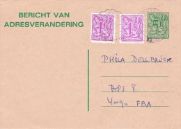 C01-154 - Belgique CEP - Carte Entier Postal - Changement D'adresse  Du 0-1-1900 - COB  - Cachet De Westende Vers 4090 F - Addr. Chang.
