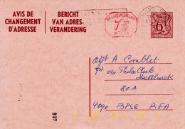 C01-155 - Belgique CEP - Carte Entier Postal - Changement D'adresse  Du 0-1-1900 - COB  - Cachet De Bruxelles M1 P024 Ve - Addr. Chang.