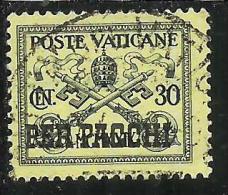 VATICANO VATIKAN VATICAN 1931 PACCHI POSTALI PARCEL POST CONCILIAZIONE SOPRASTAMPATO CENT. 30 USATO USED - Postpakketten