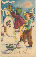 Enfants - Fillettes - Illustrateur Miriam - Bonhomme De Neige Avec Pipe Et Chapeau - Bonne Année - Nouvel An -Mignonette - Dessins D'enfants