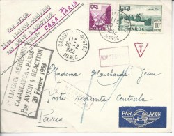 De Casablanca Pour Paris "1°liaison Aérienne Casablanca -Paris Par Avion à Réaction 20 Fev.1953" - Covers & Documents