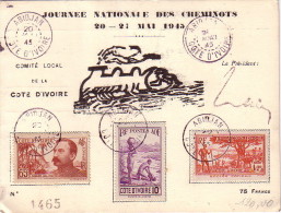 COTE D'IVOIRE - ABIDJAN - JOURNEE NATIONALE DES CHEMINOTS 20-21 MAI 1945 - AVEC SIGNATURE DU PRESIDENT. - Lettres & Documents