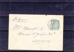 France - Lettre De 1889 - Entier Postal - Oblitération Paris 49 - Expédié Vers La Belgique - Standard Covers & Stamped On Demand (before 1995)