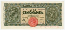 50 LIRE, DECR. MIN. 10/12/1944 ITALIA - ITALY (FDS - UNC)  "Italia Turrita" - 50 Lire