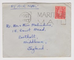 GRANDE BRETAGNE ENVELOPPE POST OFFICE BY AIR MAIL MARITIME MAID - 2 Scans - - Lettres & Documents