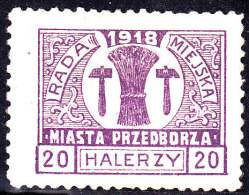 POLAND 1918 Przedborz P.10 Fi 14B Type 1 Mint Hinged Signed Schmutz - Unused Stamps