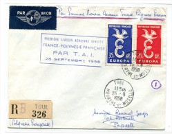 Polynésie - Première Liaison TAI - FRANCE POLYNESIE - 28 Septembre 1958 - R 1550 - Storia Postale