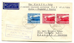 Polynésie - Première Liaison TAI - FRANCE POLYNESIE - 28 Septembre 1958 - R 1551 - Storia Postale