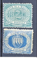 San Marino 1877 N. 1 C. 2 Verde E N. 3 C.10 Oltremare MH - Ungebraucht