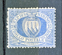 San Marino 1877 N. 3a C. 10 Oltremare Chiaro MH Perfetta Centratura Cat € 225 - Unused Stamps