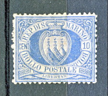 San Marino 1877 N. 3a C. 10 Oltremare Chiaro MH Perfetta Centratura Cat € 225 - Ungebraucht