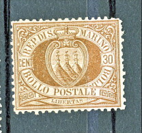 San Marino 1877 N. 6 C. 30 Bruno MH Perfetta Centratura, Firmato Biondi, Cat € 600 - Unused Stamps