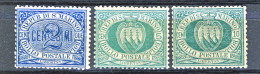 San Marino 1892-94 N. 12 C.2 Azzurro, N. 13 C. 5 Verde Grigio, N. 14 C. 10 Verde MH - Ungebraucht