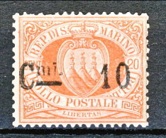 San Marino 1892 N. 10, Cmi 10 Su C. 20 Rosso MH - Unused Stamps