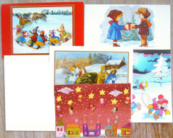 Cp Lot 5x Litho Illustrateur Divers Voeux Double Feuillet  Theme Enfant Enfants Lutin Traineau Etoile Grand Format - Collections & Lots