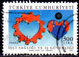 TURKEY 1988 Health - 300l. - Heart In Cogwheel And Heart-shaped Worker  FU - Gebraucht