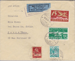 Schweiz Flugpost 1935-11-25 Küsnacht Brief Nach Paris 7 Mit AK Stempel - First Flight Covers