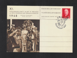 Czechoslovakia Vsesokolsky Slet V Praze 1948 Special Cancellation - Cartes Postales