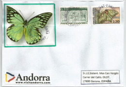 ANDORRE.Protection De La Nature, Papillon, Une Lettre Postée Village D'Encamp, Adressée En Espagne - Cartas & Documentos