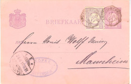 1891 Bijgefrankeerde Bk Naar Mannheim Met Kl.rond Treinstempel AMSTERDAM-EMMERIK IX Van 17 OCT 91 - Lettres & Documents