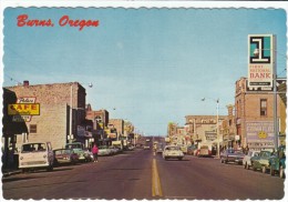 Burns Oregon, First National Bank, Auto, Street Scene, C1960s Vintage Postcard - Otros & Sin Clasificación