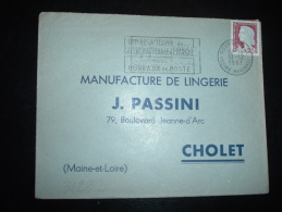 LETTRE TP MARIANNE DE DECARIS 0,25 OBL.MEC.11-12-1961 ROUEN GARE (76 SEINE-MARITIME) + ARRIVEE 14-12-1961 CHOLET (49) - 1960 Marianne De Decaris