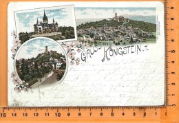 KÖNIGSTEIN: Gruss Aus Königstein, Lithographie Multi Vues, Panorama, Villa Andrea, Frankfurter Strasse, - Königstein