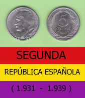 SPAIN / SECOND REPUBLIC Segunda República  (1.931 / 1.939)  5 CÉNTIMOS  1.937  IRON  KM#752  SC/UNC   DL-11.198 - 5 Centiemen