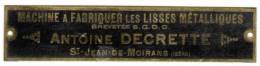 Petite Plaque En Cuivre : Machine à Fabriquer Les Lisses Métalliques, Antoine Decrette, St Jean De Moirans - Other & Unclassified