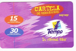 Moldova  , Voxtell , 2003 , Tempo In Ritmul Tau , 15/30  Minuts ;  Prepaid  , Plastic , Used - Telecom Operators