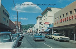 Roseburg Oregon, Main Street Scene, Autos, Business Signs, C1960s Vintage Postcard - Otros & Sin Clasificación
