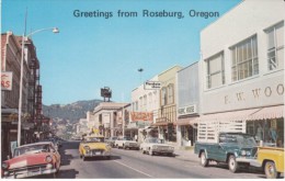 Roseburg Oregon, Main Street Scene, Autos Taxi, Business Signs, C1950s/60s Vintage Postcard - Otros & Sin Clasificación