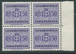 1945 LUOGOTENENZA SEGNATASSE 50 CENT NO FILIGRANA QUARTINA MNH ** - SV6-6 - Portomarken