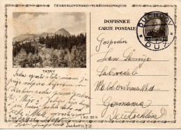 TCHECOSLOVAQUIE ENTIER POSTAL ILLUSTRE POUR L'ALLEMAGNE 1938 - Cartes Postales