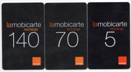 LOT 3 MOBICARTES 5€ 70€ 140€ - Mobicartes (GSM/SIM)