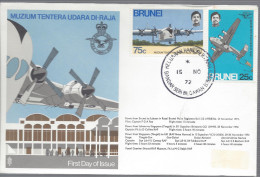FDC 15 11 1972 Avion Quadrimoteur Muzium Tentera Udara Di Raja Avion Aviation - Brunei (1984-...)