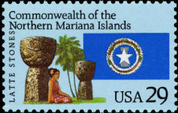 USA 1993 Mariana Islands Stamp Sc#2804 Flag Ocean Island Girl Stone Sculpture Palm Tree - Inseln