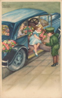 ENFANTS -LITTLE GIRL - Jolie Carte Fantaisie Fillette Descendant D'une Automobile Avec Chauffeur  Signée HANNES PETERSEN - Petersen, Hannes