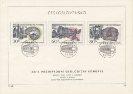 Czechoslovakia / First Day Sheet (1968/23) Praha (1): XXIII. International Geological Congress (fossils; Volcanoes, ...) - Fossiles