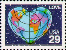 1991 USA Love Stamp #2535 Or 2535a Earth Heart Star Space Map - Estados Unidos