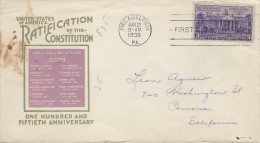 USA CONSTITUTION RATIFICATION Sc 835 FDC 1938 - 1851-1940